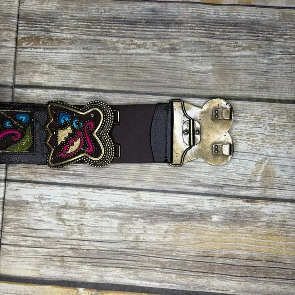 Chico's Genuine Leather Beaded‎ Chunky Western Cowgirl Belt Sz S/M